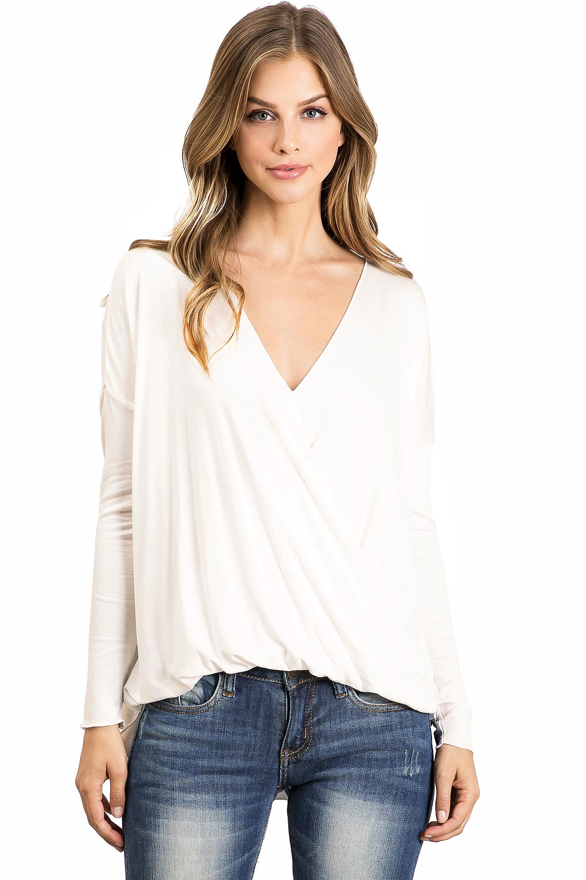 Double Zero Women's Long Sleeve Surplice V-Neck Blouse