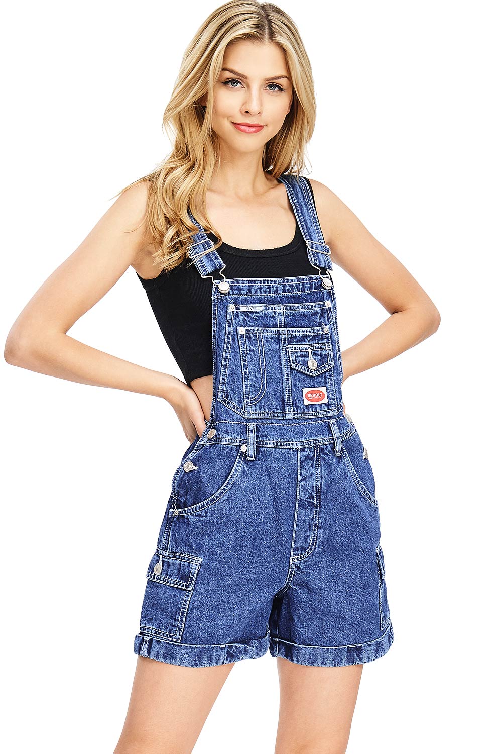 Revolt Women's Juniors Classic Twill Short Overalls - Picture 13 of 17