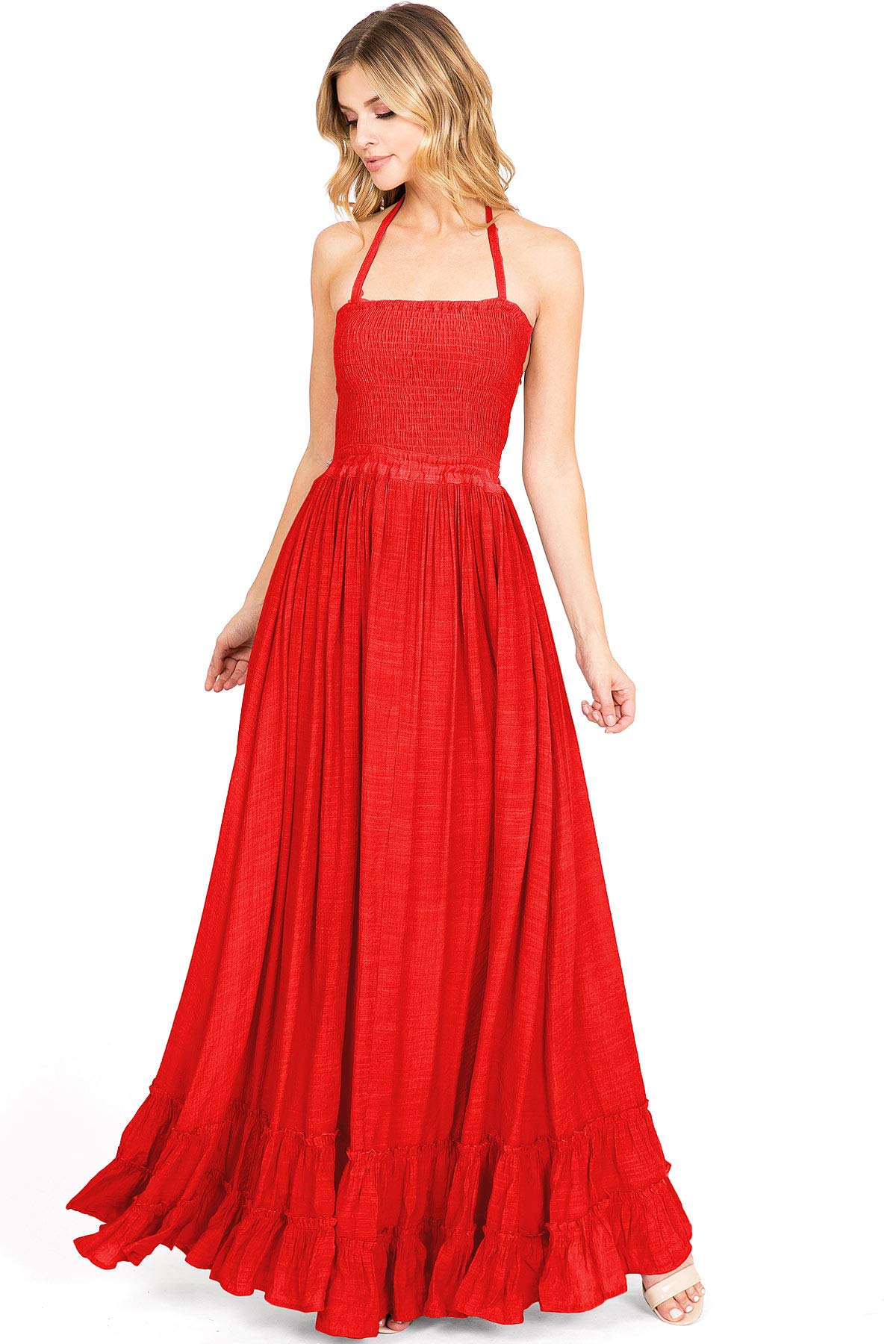 Lana Roux Women's Special Occasion Strappy Back Smocked Halter Maxi Dress - Picture 12 of 19
