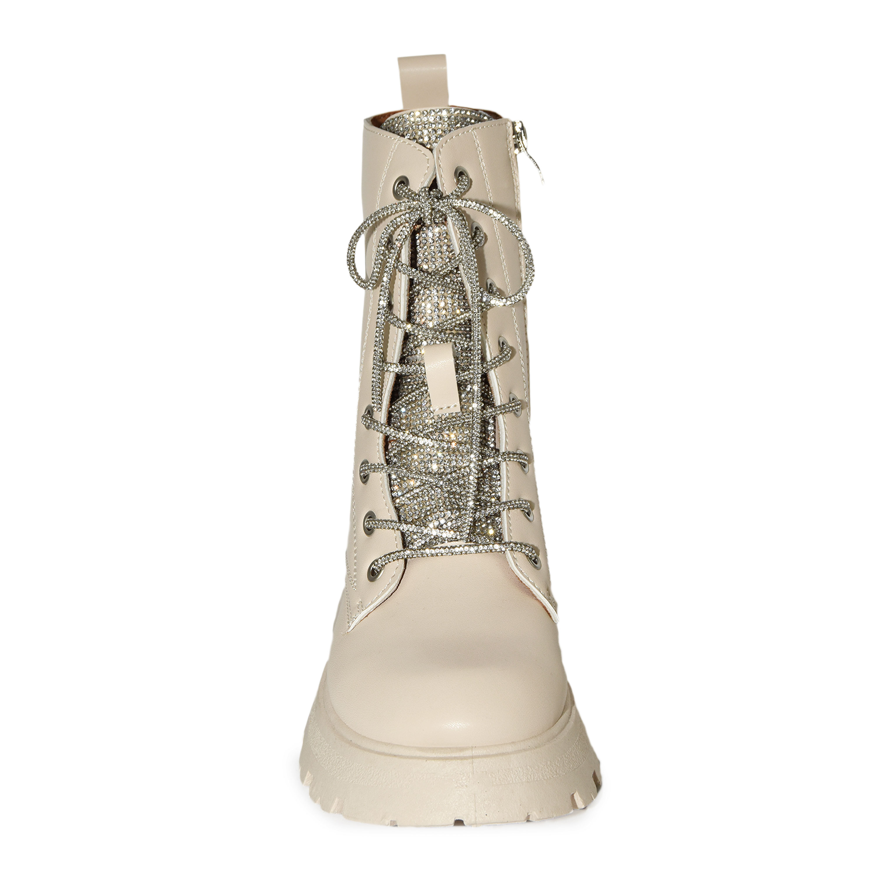 Wild Diva Rhinestone Embellished Laceup Military Lugsole Combat Boots - Picture 4 of 12