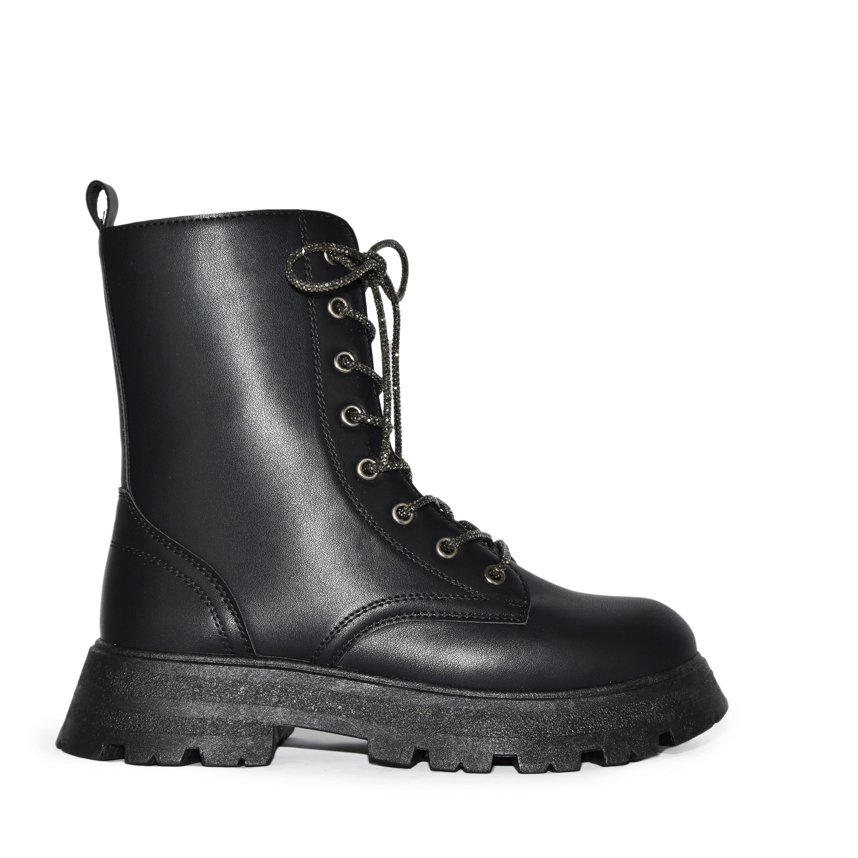 Wild Diva Rhinestone Embellished Laceup Military Lugsole Combat Boots - Picture 9 of 12