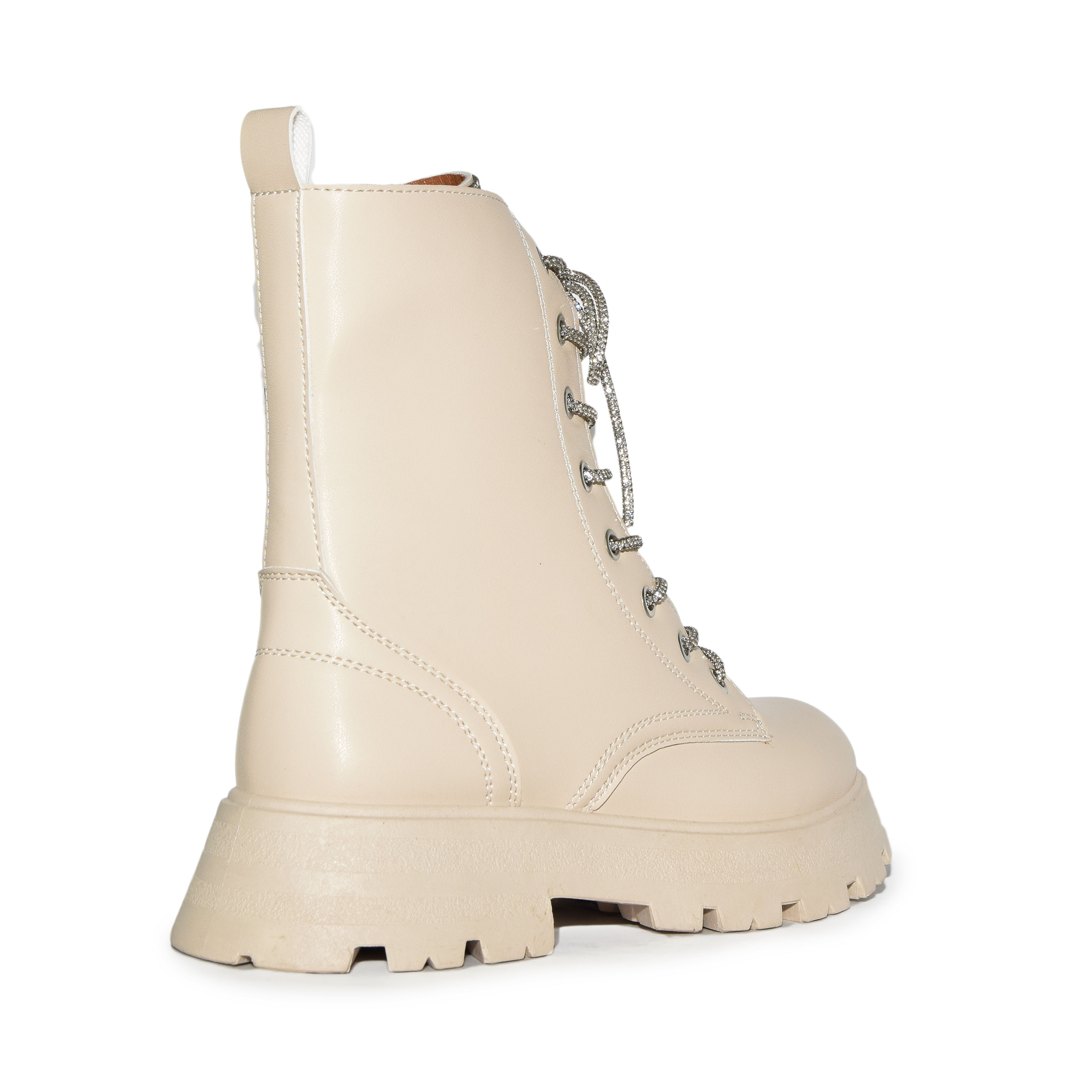 Wild Diva Rhinestone Embellished Laceup Military Lugsole Combat Boots - Picture 6 of 12