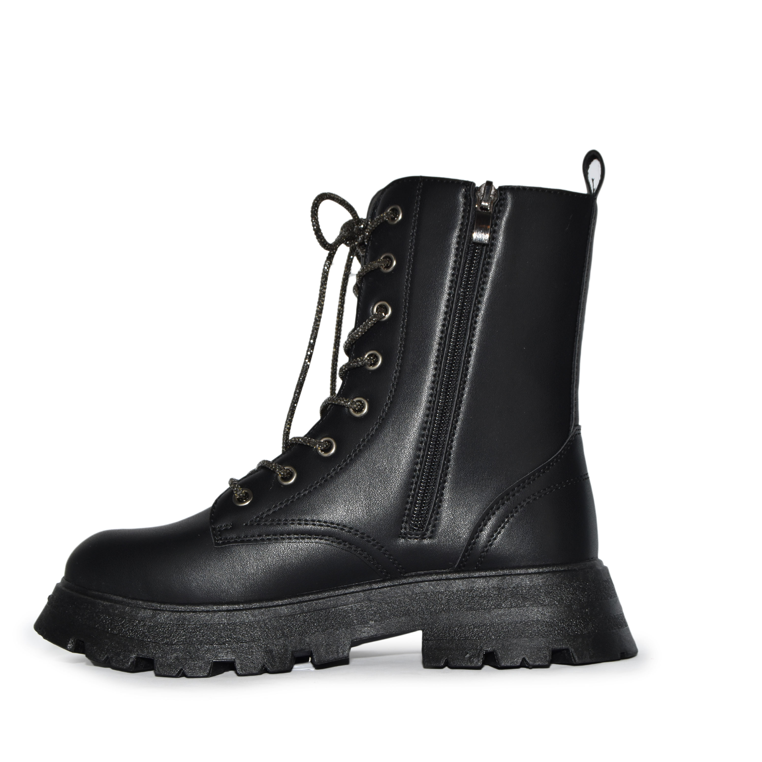 Wild Diva Rhinestone Embellished Laceup Military Lugsole Combat Boots - Picture 11 of 12