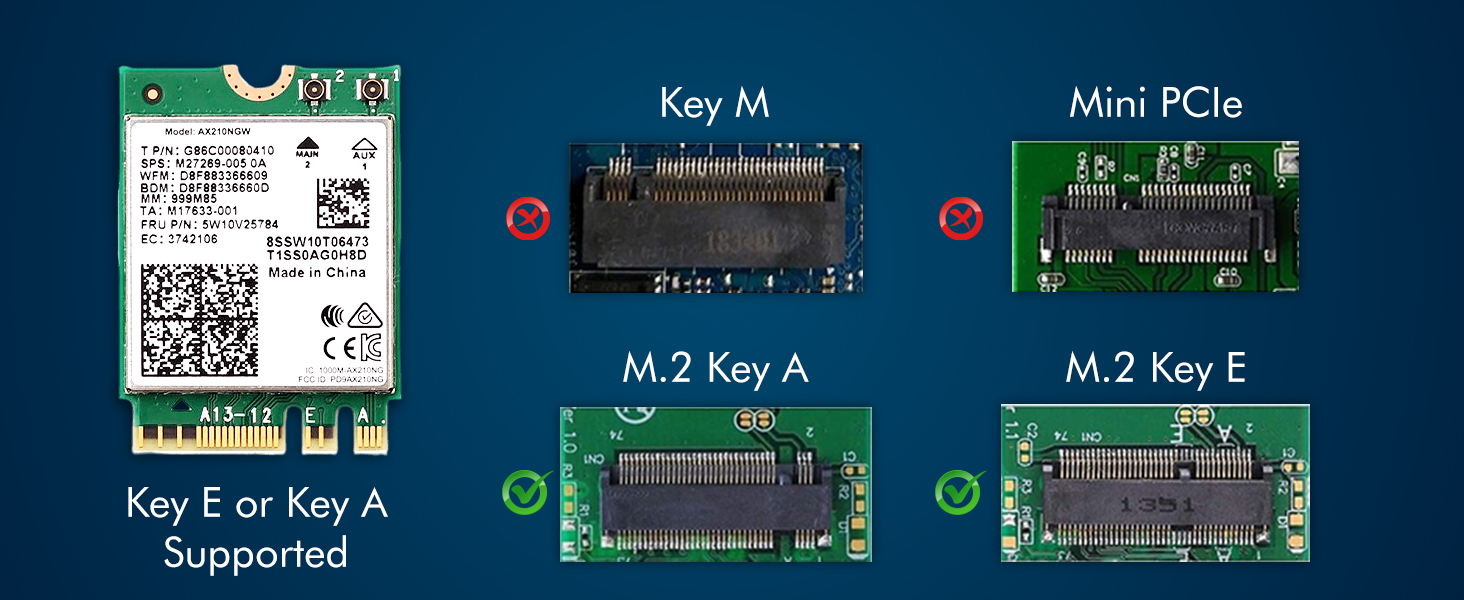 WiFi 6E Adapter for Intel AX210 | Tri-Band 2.4/5/6 GHz | Up to 2.4 Gbps | M.2 - Afbeelding 3 van 5