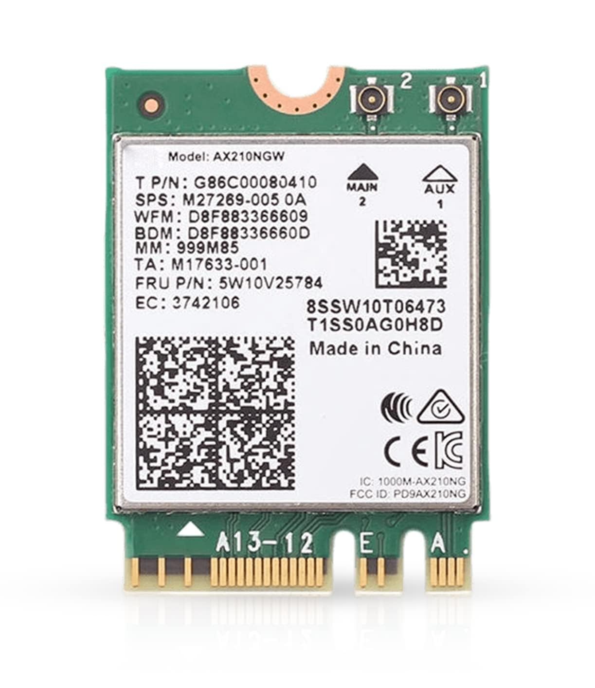 WiFi 6E Adapter for Intel AX210 | Tri-Band 2.4/5/6 GHz | Up to 2.4 Gbps | M.2 - Afbeelding 1 van 5