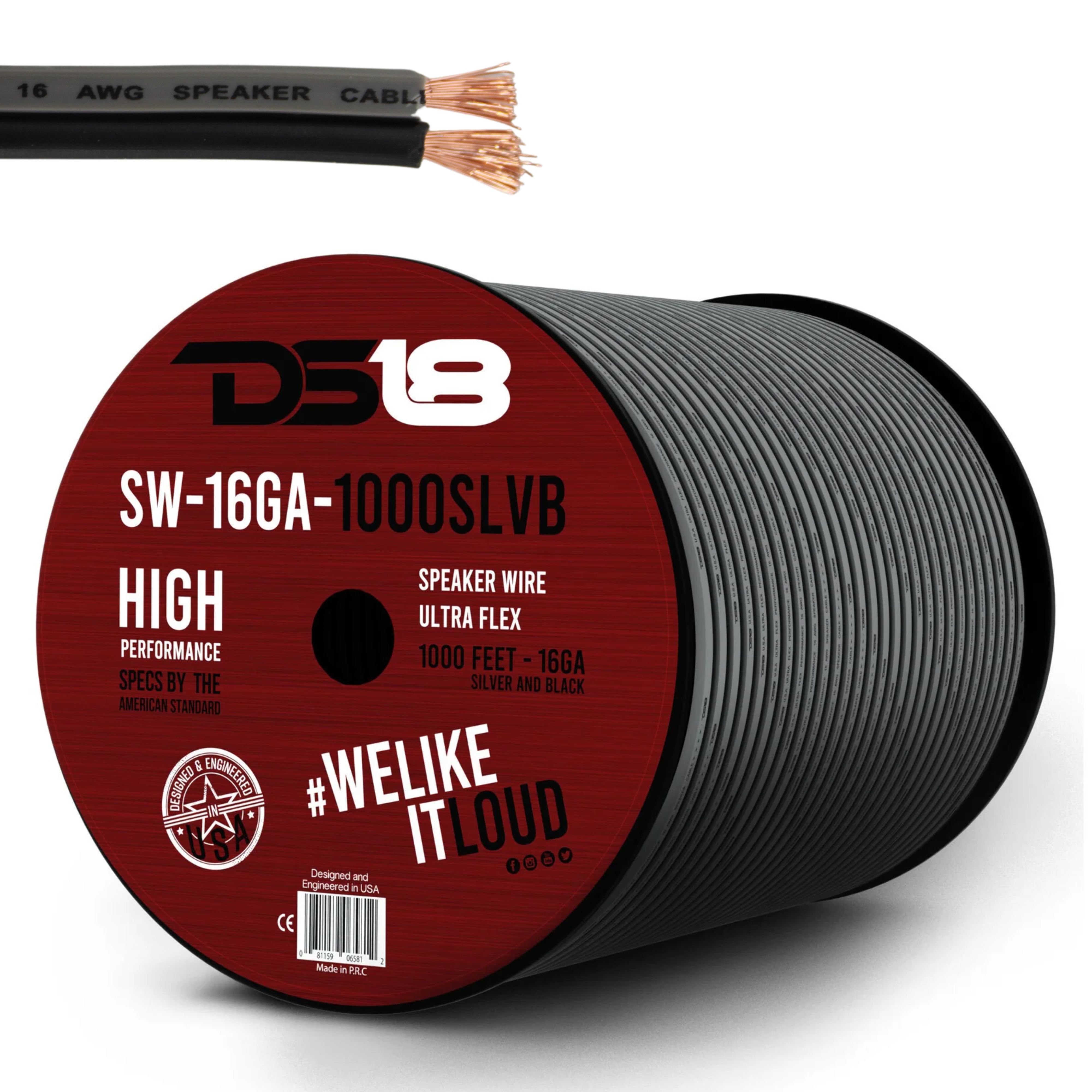 DS18 Car Audio 16 AWG CCA Speaker Wire Silver/Black Lot Cut By The Foot