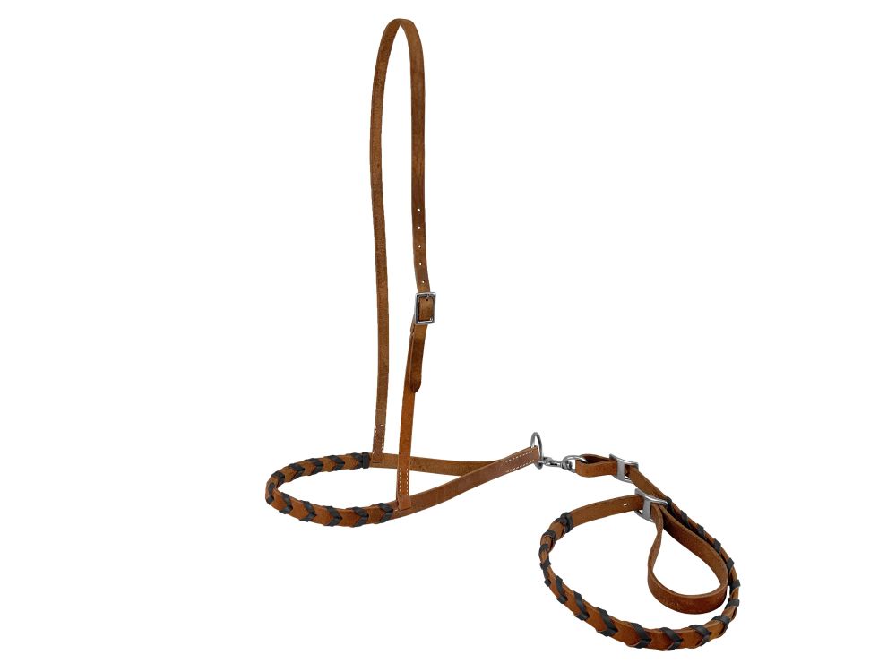 Showman Argentina Leather Braided Noseband Tie Down - Picture 3 of 5