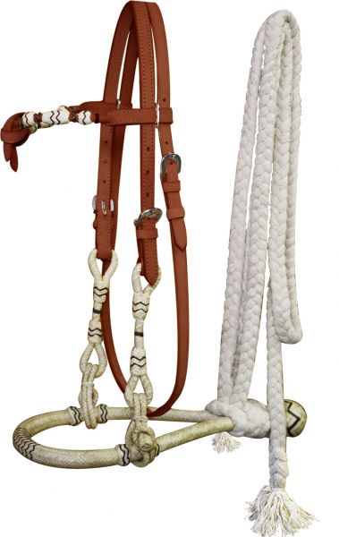 Showman Leather Futurity Knot Rawhide Show Bosal w/ Cotton Mecate Reins - Picture 4 of 4