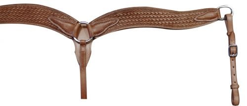 Showman 2" Wide Leather Contoured Breast Collar w/ Basketweave Tooling - Picture 5 of 5