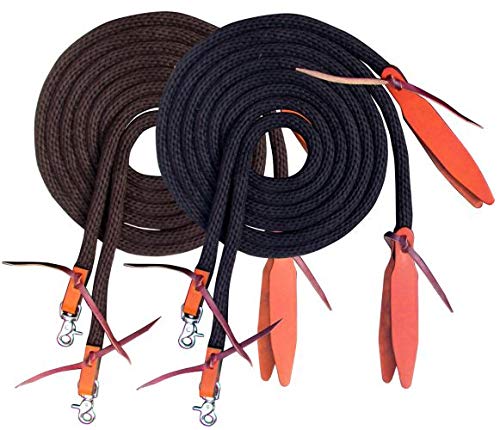Showman 8' Round Braided Nylon Split Reins w/ Medium Oil Leather Poppers - Picture 2 of 4