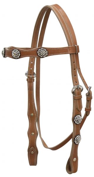 Leather Headstall w/ Crystal Rhinestone Conchos & Reins - Picture 4 of 4
