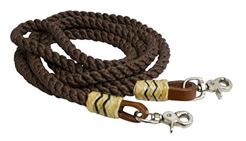 Showman 8' Rolled Nylon Barrel Reins with Rawhide Accents - Picture 4 of 8