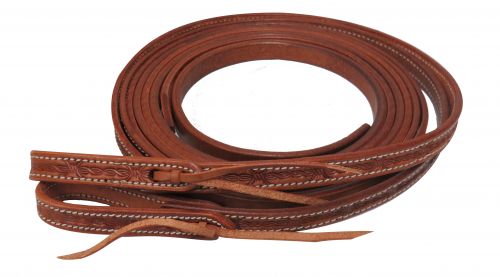 Showman 5/8" x 8' Argentina Cow Leather Barbed Wire Tooled Split Reins - Picture 4 of 4
