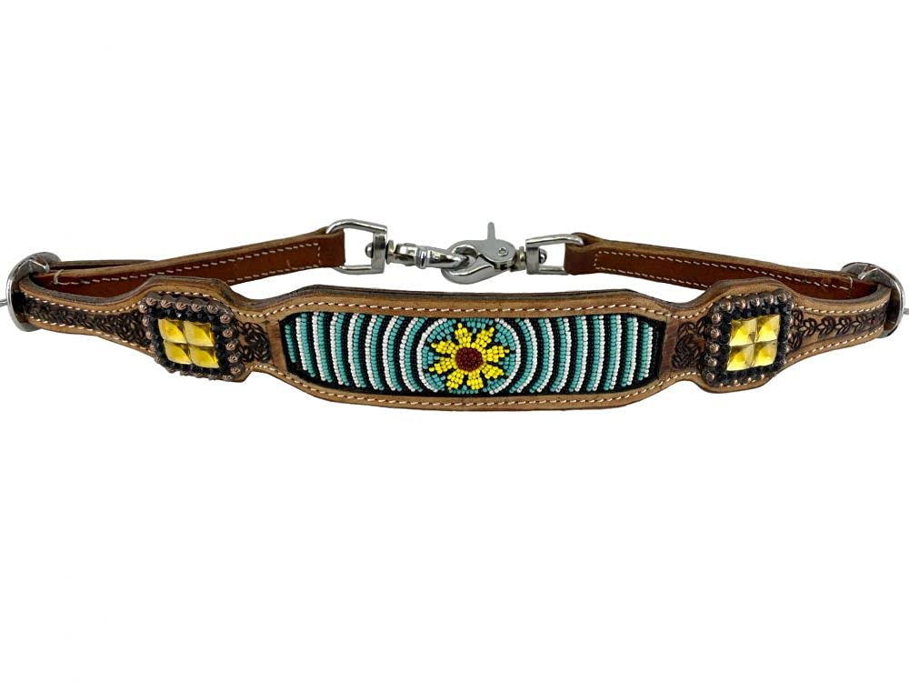 Bricole Showman Cuir Avec Inlay Tournesols Et Peau De Vache - Collier De Poitrail Cheval