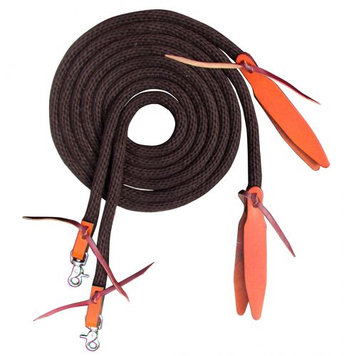 Showman 8' Round Braided Nylon Split Reins w/ Medium Oil Leather Poppers - Picture 4 of 4
