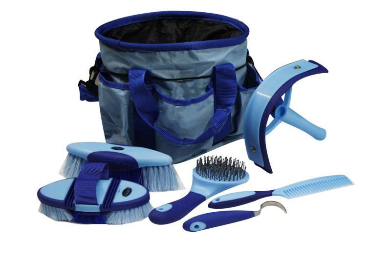 Showman (6) Piece Soft Grip Horse Grooming Kit w/ Nylon Carrying Bag - Picture 2 of 7