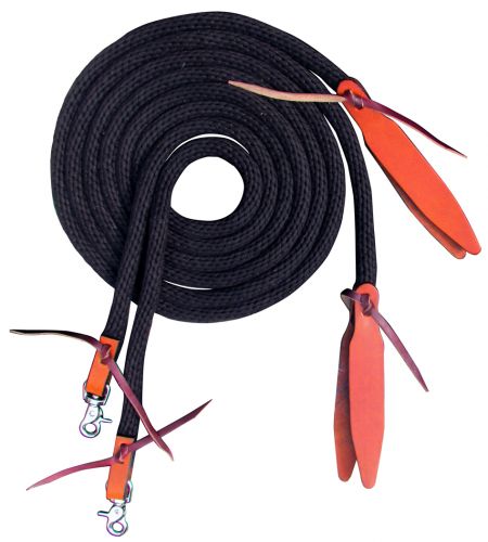 Showman 8' Round Braided Nylon Split Reins w/ Medium Oil Leather Poppers - Picture 3 of 4