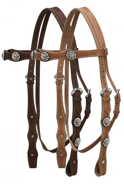 Leather Headstall w/ Crystal Rhinestone Conchos & Reins - Picture 2 of 4