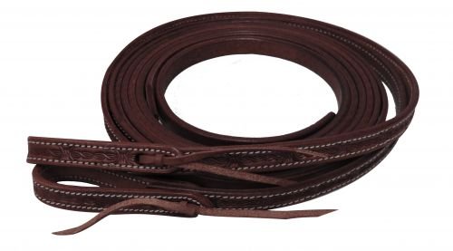 Showman 5/8" x 8' Argentina Cow Leather Barbed Wire Tooled Split Reins - Picture 3 of 4