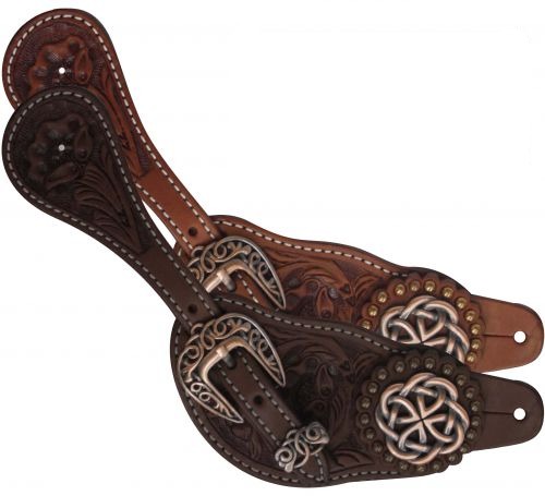 Showman Ladies Argentina Cow Leather Spur Straps w/ Celtic Knot Conchos - Picture 3 of 5