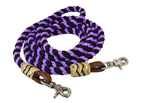 Showman 8' Rolled Nylon Barrel Reins with Rawhide Accents - Picture 7 of 8