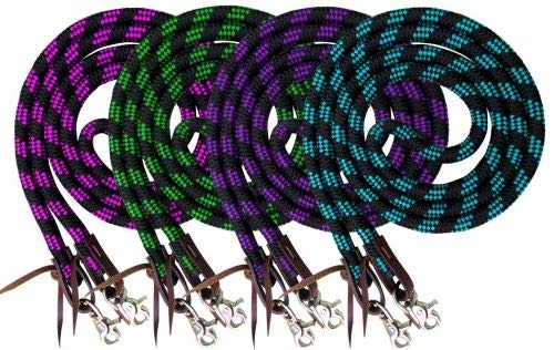 Showman 8' Braided Nylon Barrel Reins w/ Scissor Snap Ends - Picture 2 of 6