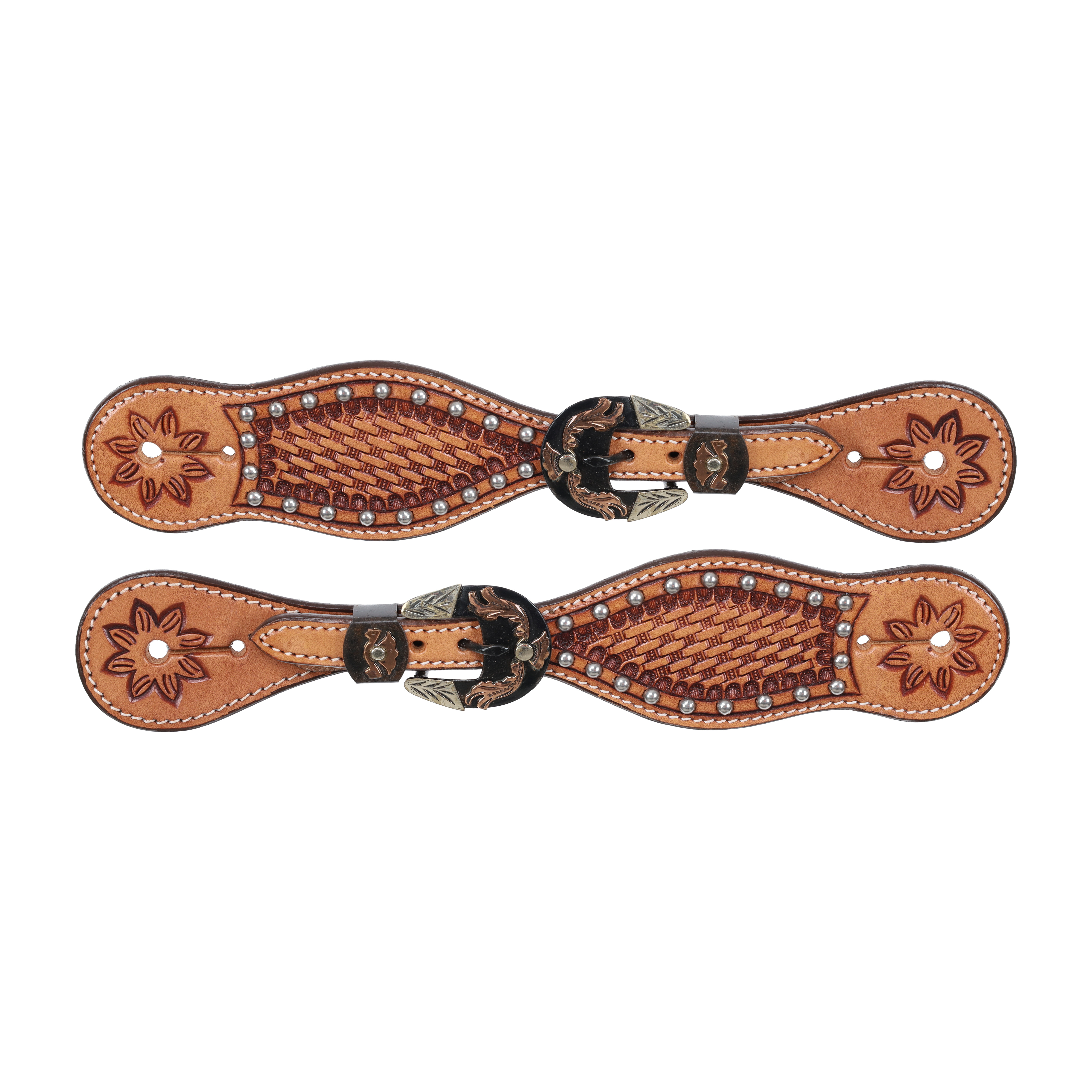 Straps éperons Showman Éperons Showman Pour Dame - Cuir De Vache Argentine Cuivre Et Courroies - Neuf Étrivières Cuir Vachette Cuivre