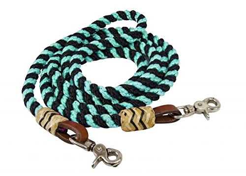 Showman 8' Rolled Nylon Barrel Reins with Rawhide Accents - Picture 8 of 8
