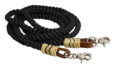 Showman 8' Rolled Nylon Barrel Reins with Rawhide Accents - Picture 3 of 8