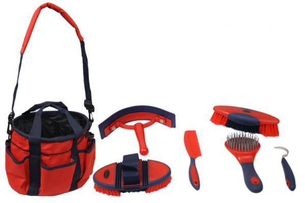 Showman (6) Piece Soft Grip Horse Grooming Kit w/ Nylon Carrying Bag - Picture 6 of 7