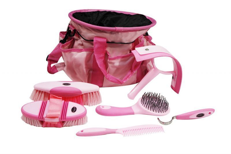 Showman (6) Piece Soft Grip Horse Grooming Kit w/ Nylon Carrying Bag - Picture 4 of 7