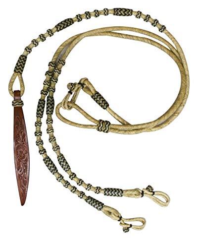 thumbnail image 2 of Showman Black Braided Rawhide Romal Reins – Tooled Leather Popper, Silver Accents 2 of 4