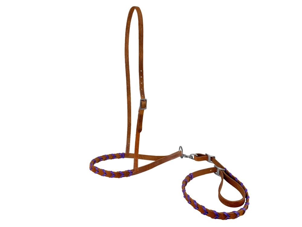 Showman Argentina Leather Braided Noseband Tie Down - Picture 4 of 5