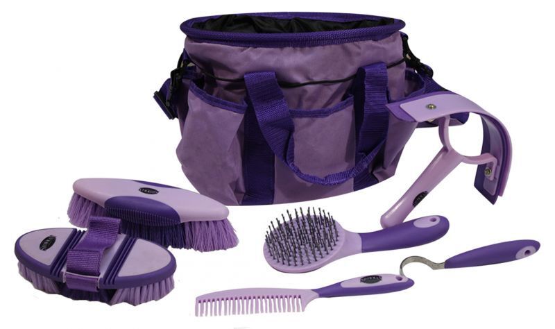 Showman (6) Piece Soft Grip Horse Grooming Kit w/ Nylon Carrying Bag - Picture 5 of 7