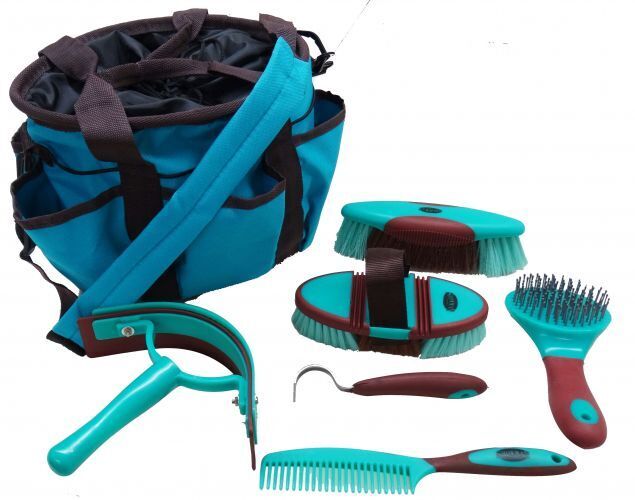 Showman (6) Piece Soft Grip Horse Grooming Kit w/ Nylon Carrying Bag - Picture 7 of 7