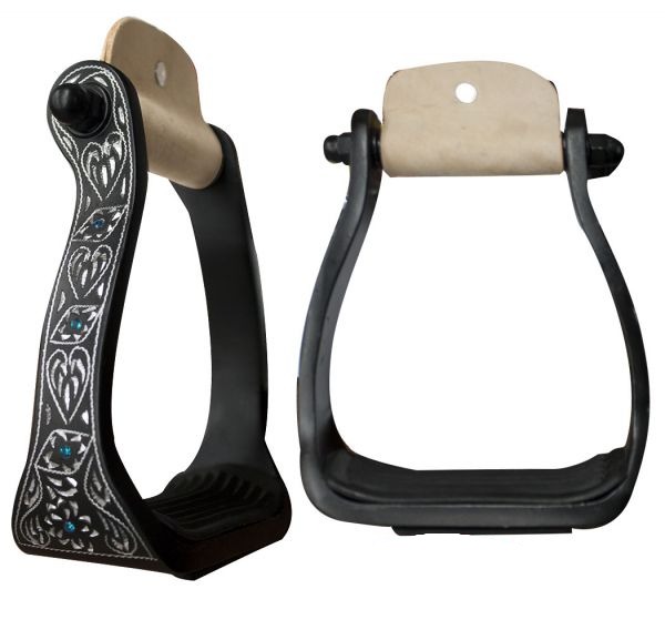 Showman Black Engraved Western Aluminum Stirrups w/ Rhinestones - Picture 6 of 6