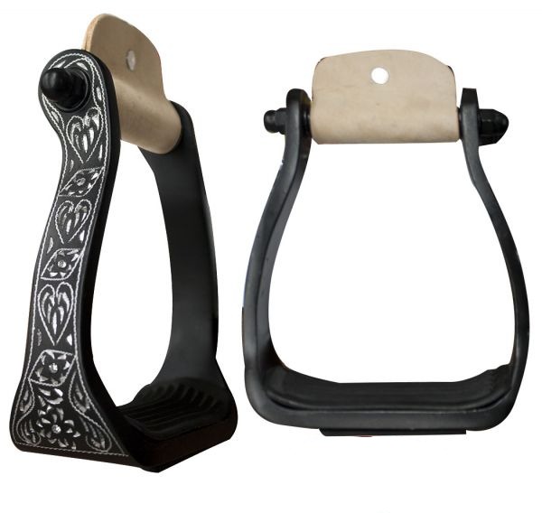 Showman Black Engraved Western Aluminum Stirrups w/ Rhinestones - Picture 3 of 6