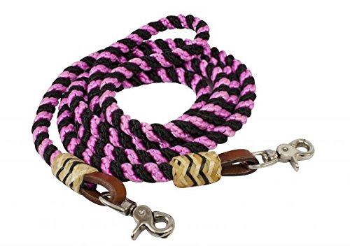Showman 8' Rolled Nylon Barrel Reins with Rawhide Accents - Picture 6 of 8