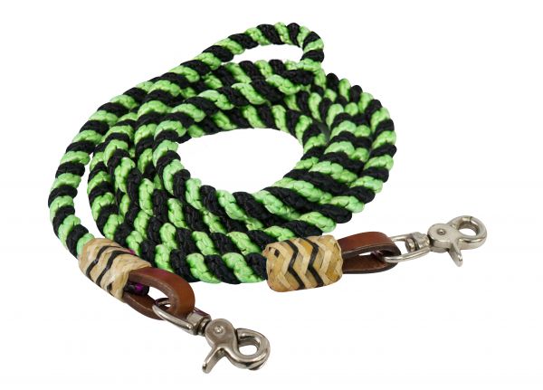 Showman 8' Rolled Nylon Barrel Reins with Rawhide Accents - Picture 5 of 8
