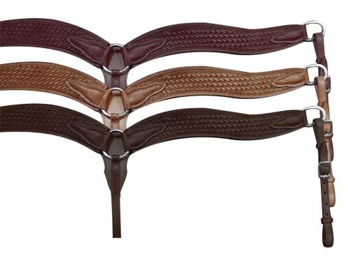 Showman 2" Wide Leather Contoured Breast Collar w/ Basketweave Tooling - Picture 2 of 5