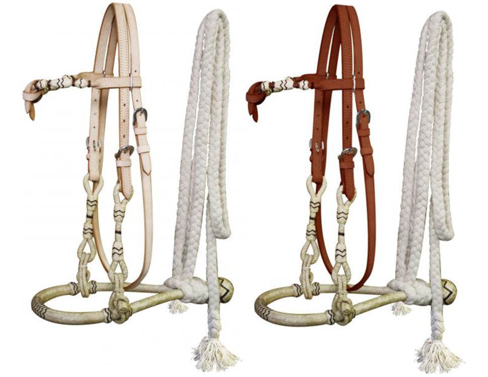 Showman Leather Futurity Knot Rawhide Show Bosal w/ Cotton Mecate Reins - Picture 2 of 4