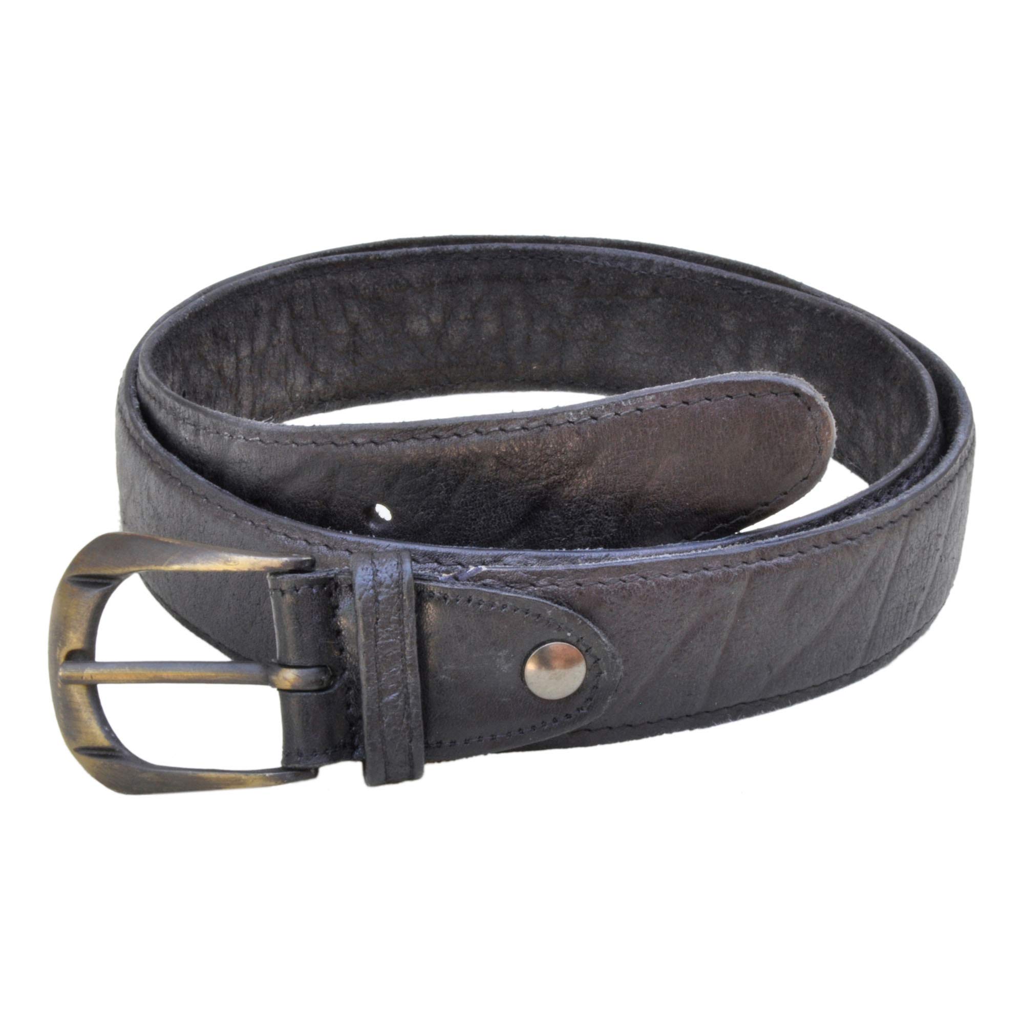 Tag Safari Buffalo Skin Genuine Leather Belt, Brass Buckle Fully