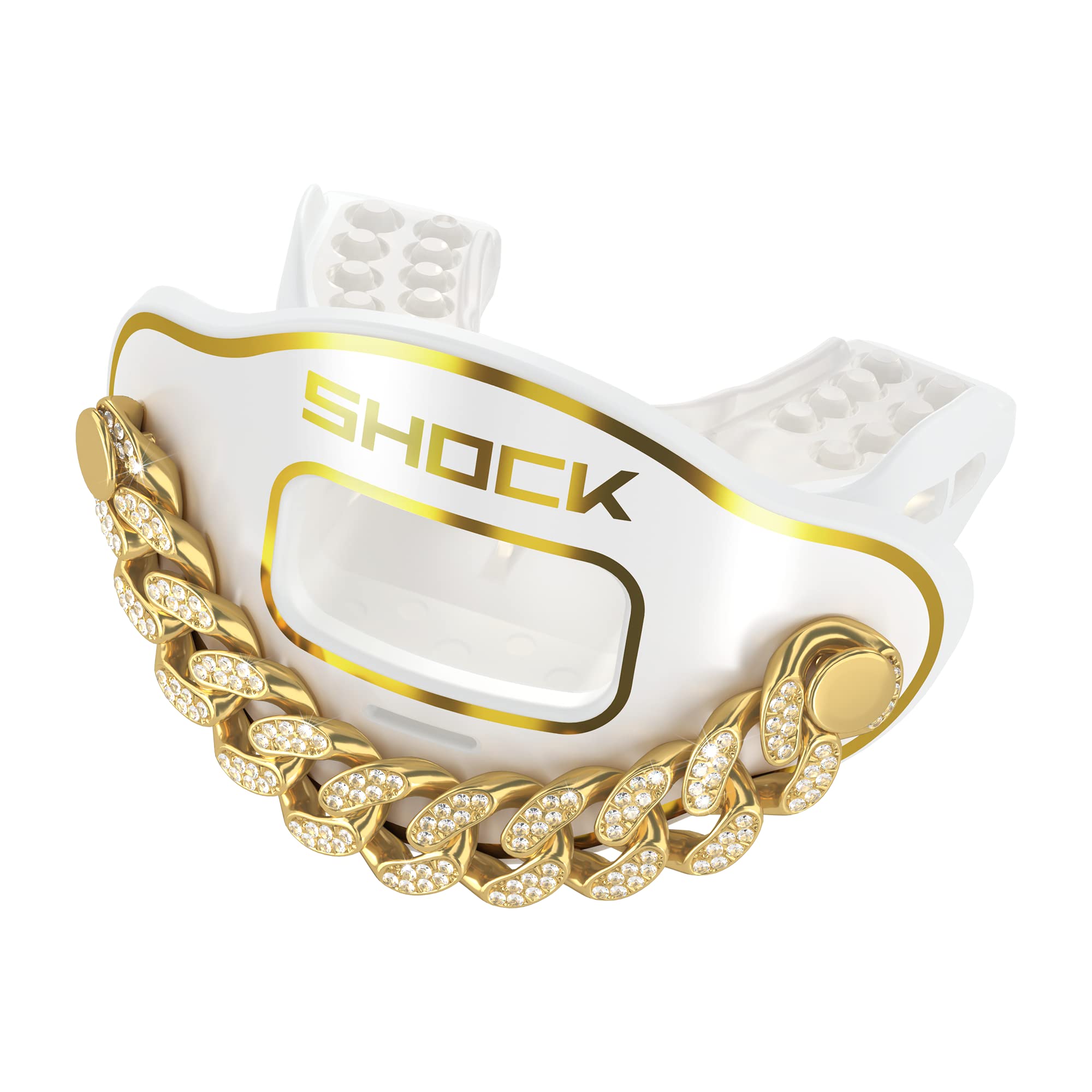 Shock Doctor Max Airflow 3D Bling Chain Mouthguard, White/Gold / OSFA