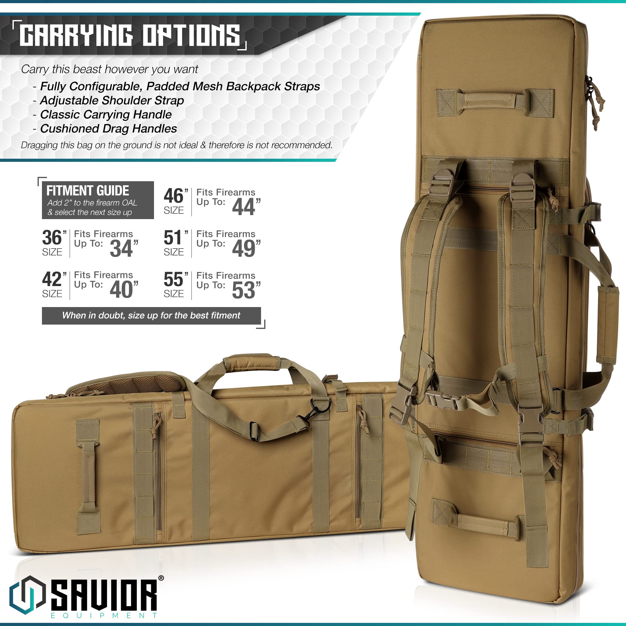 Savior Equipment Urban Warfare Double Rifle Bag Gun 36"/42"/46"55"