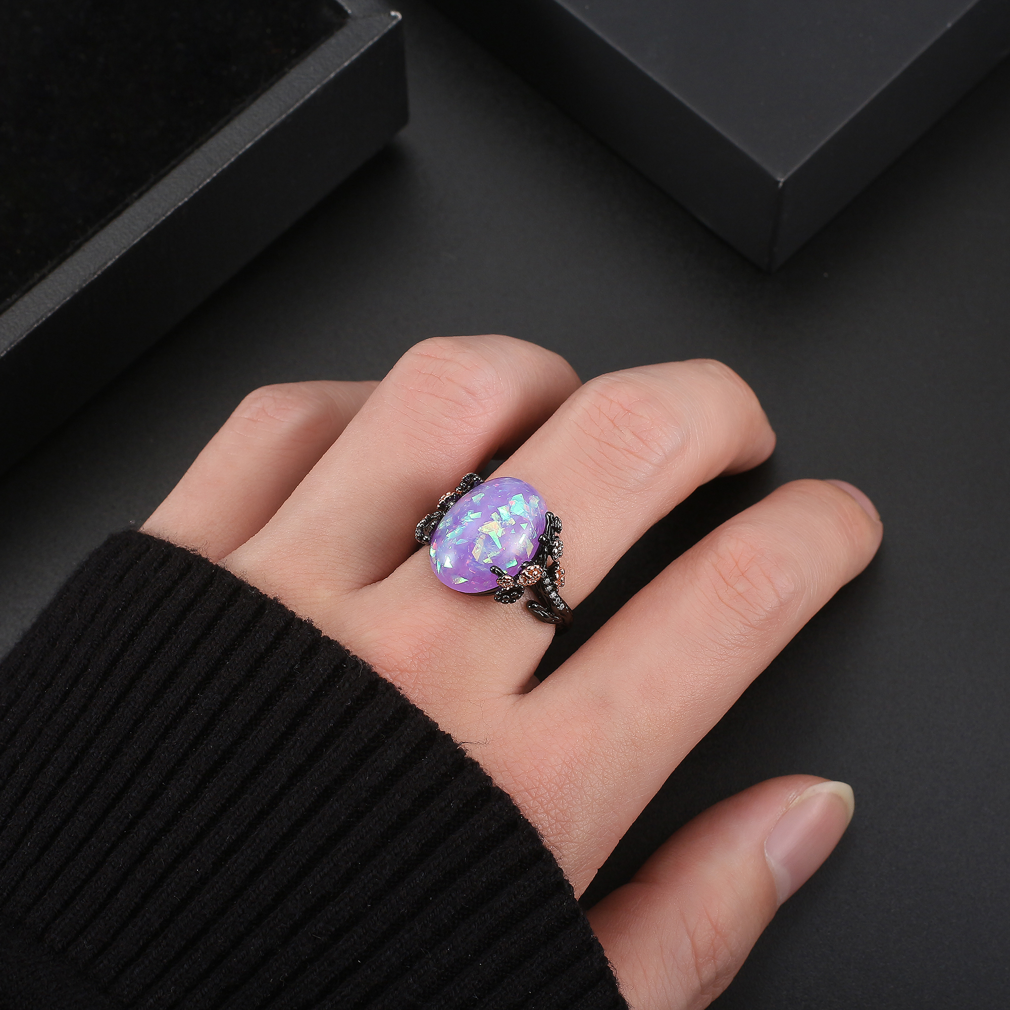 Henrietta Fire Opal Engagement Ring for Women Promise Ginger Lyne Collection - Picture 18 of 25