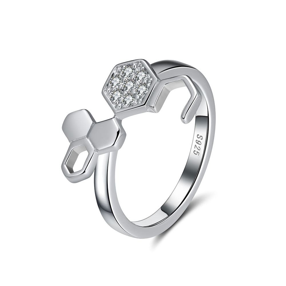 Honeycomb Ring for Women or Girls Cz Sterling Silver Bee Jewelry Ginger Lyne - Picture 2 of 6