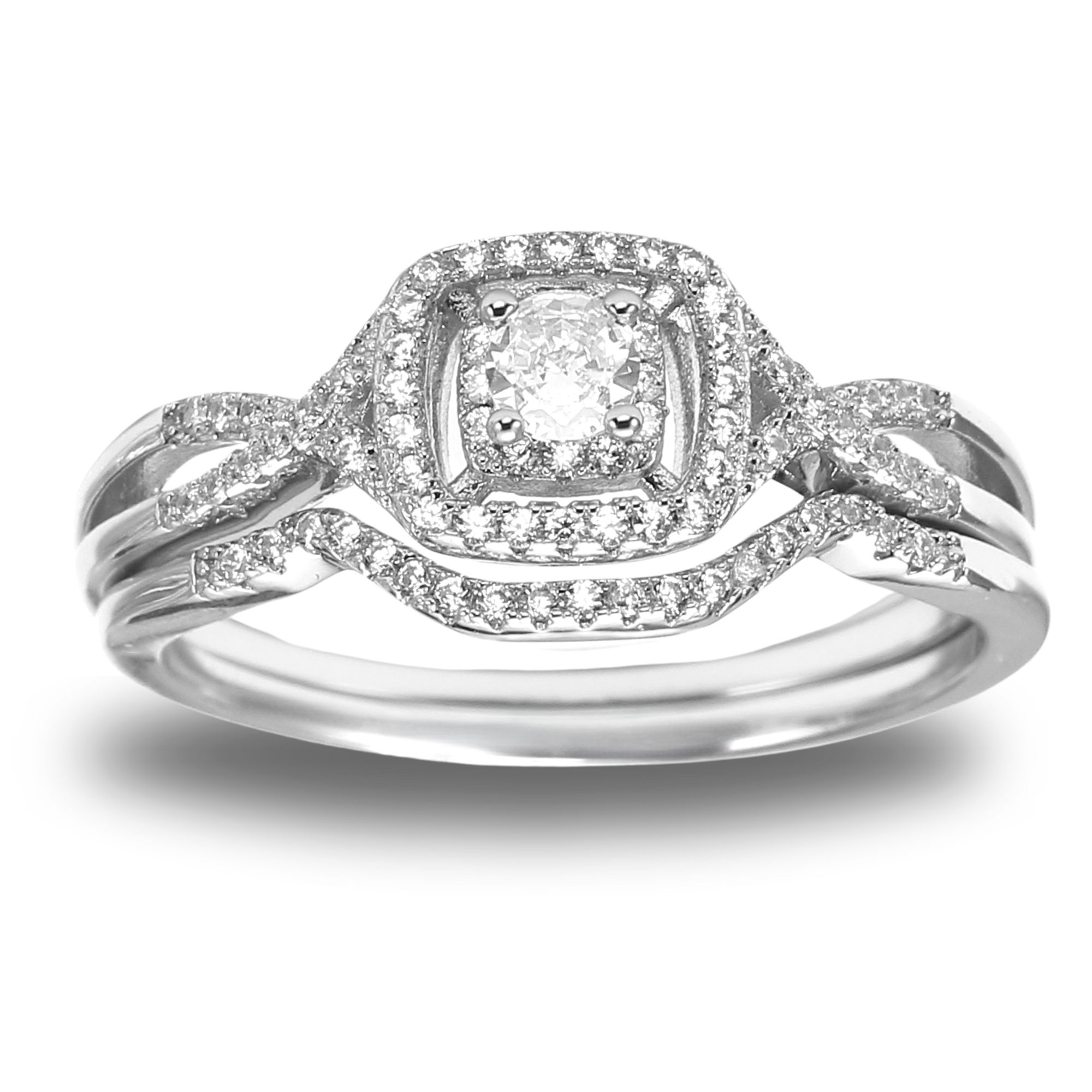 Wedding Ring Set for Women Halo CZ White Gold Sterling Silver Engagement Ring - Picture 18 of 33
