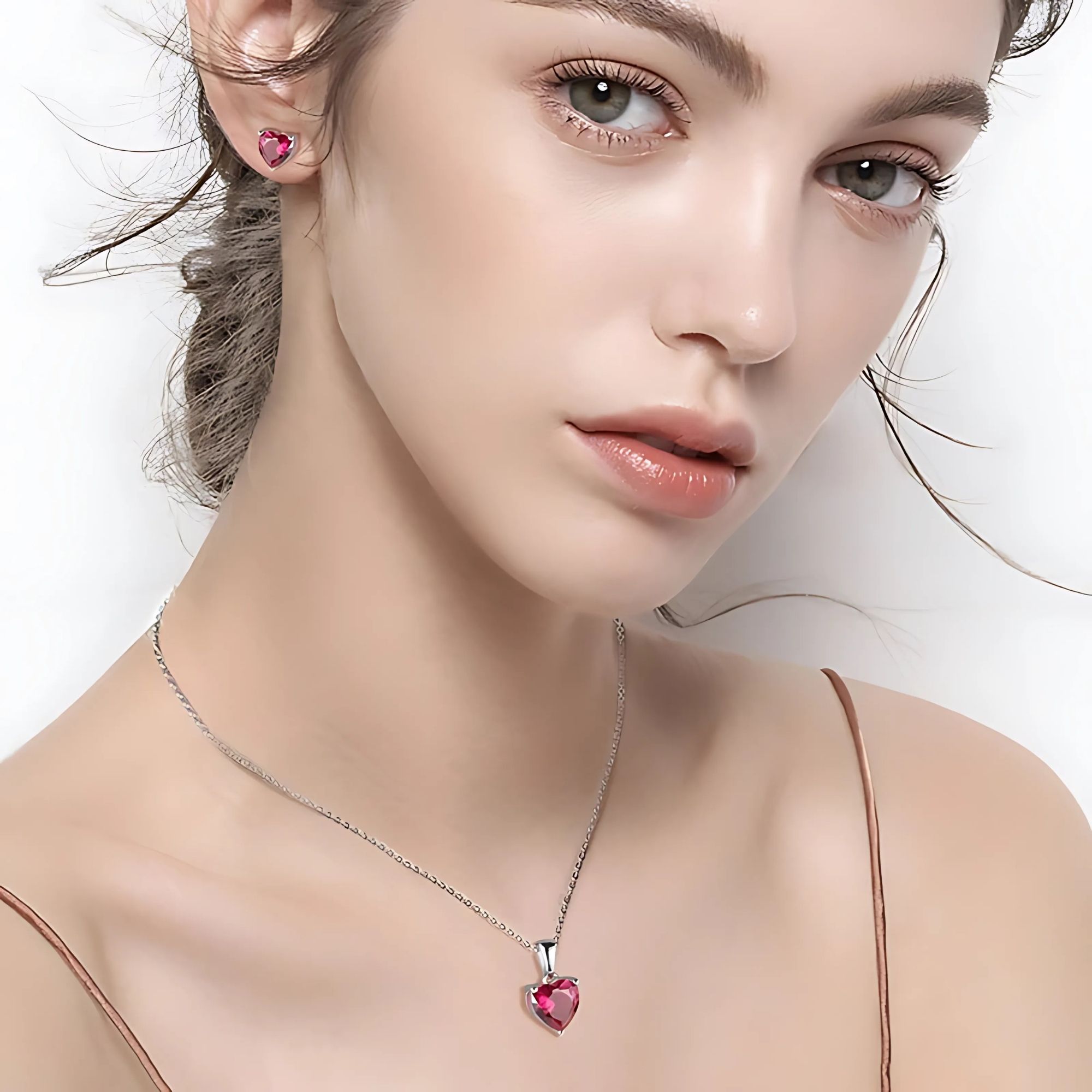 Birthstone Heart Necklace for Women Solitaire Cz Sterling Silver Ginger Lyne - Picture 7 of 19