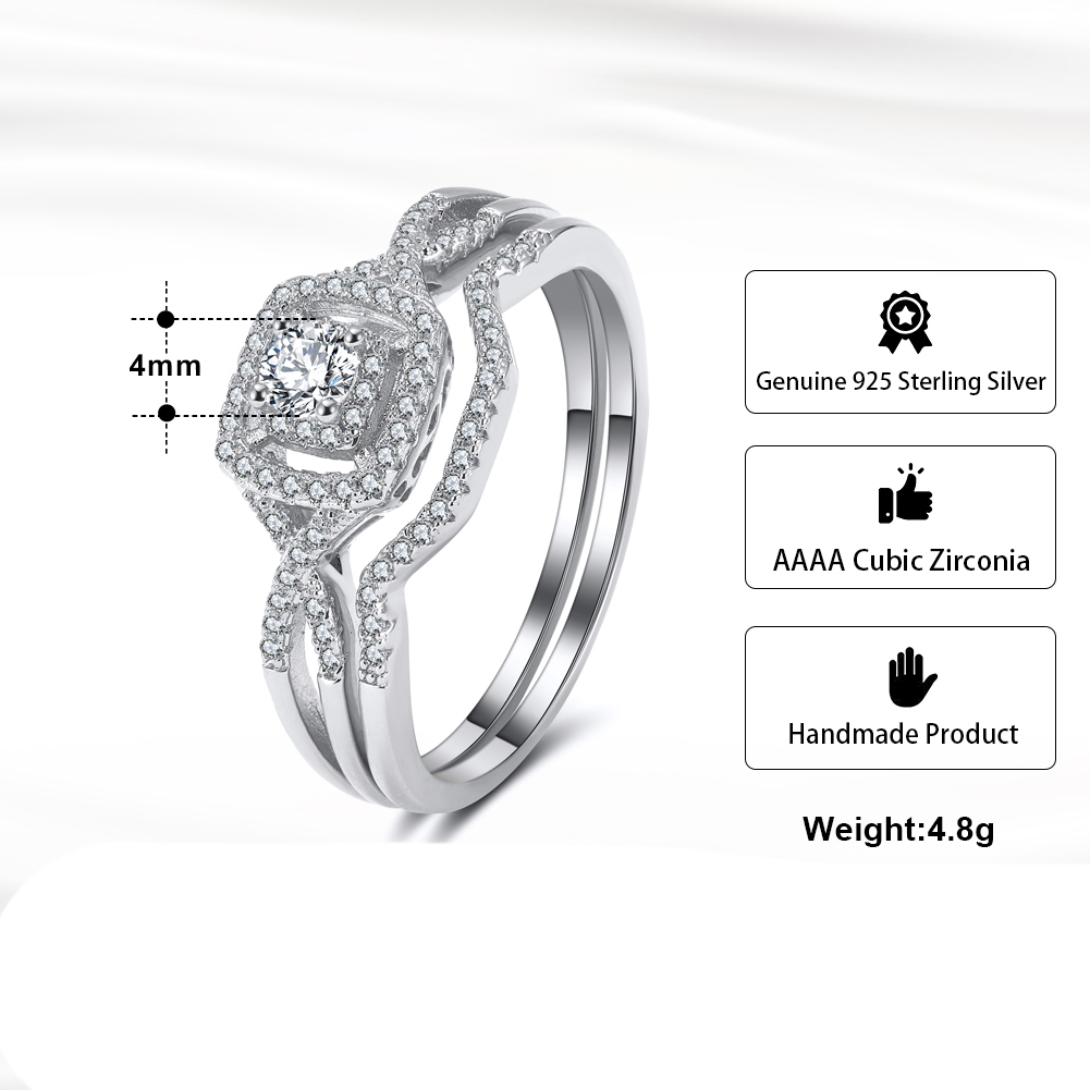 Wedding Ring Set for Women Halo CZ White Gold Sterling Silver Engagement Ring - Picture 28 of 33