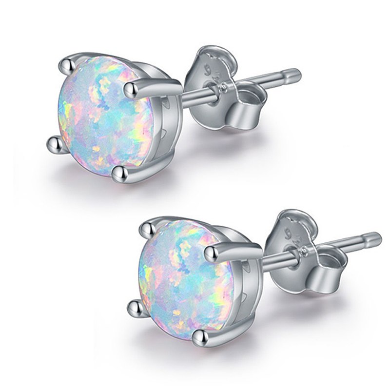 White Created Fire Opal Stud Earrings Wgold Plated Womens Ginger Lyne Collection